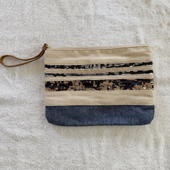 Gap Denim Sequin Stripe Clutch - Picture 2 of 6